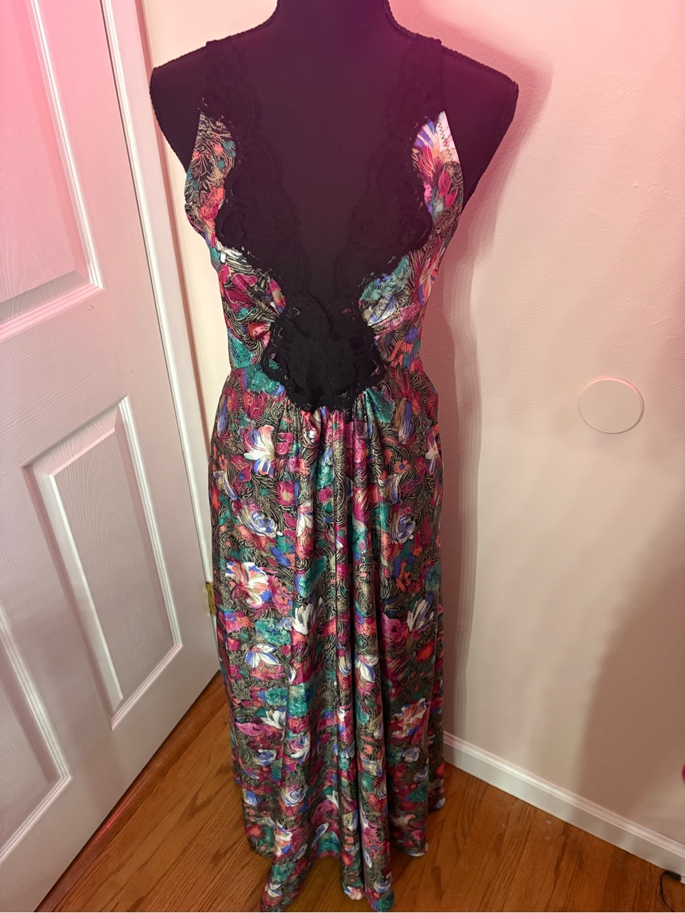 Vintage Vandemere Floral Lace-Trimmed Maxi Chemise